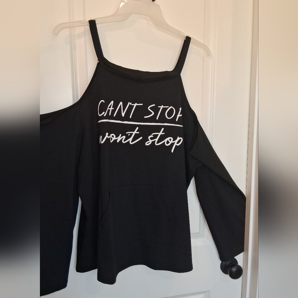 SHEIN Black Graphic Cold-Shoulder Top